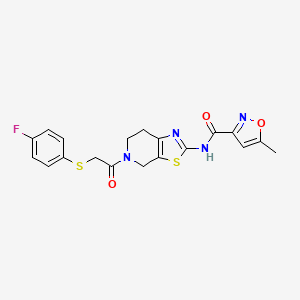 molecular formula C19H17FN4O3S2 B2756680 N-(5-(2-((4-氟苯基)硫代乙酰)-4,5,6,7-四氢噻唑并[5,4-c]吡啶-2-基)-5-甲基异噁唑-3-甲酰胺 CAS No. 1396851-44-7