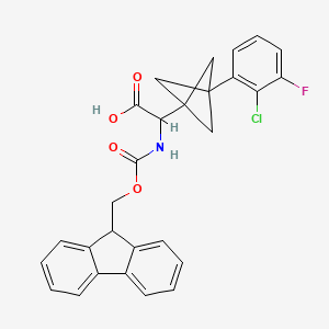 molecular formula C28H23ClFNO4 B2756750 2-[3-(2-Chloro-3-fluorophenyl)-1-bicyclo[1.1.1]pentanyl]-2-(9H-fluoren-9-ylmethoxycarbonylamino)acetic acid CAS No. 2287260-53-9