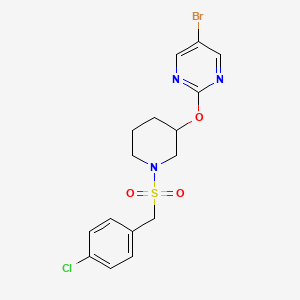 molecular formula C16H17BrClN3O3S B2756771 5-Bromo-2-((1-((4-chlorobenzyl)sulfonyl)piperidin-3-yl)oxy)pyrimidine CAS No. 2034579-41-2