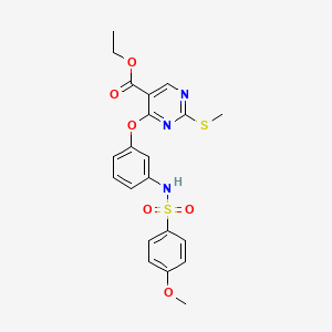 molecular formula C21H21N3O6S2 B2756772 Ethyl 4-(3-{[(4-methoxyphenyl)sulfonyl]amino}phenoxy)-2-(methylsulfanyl)-5-pyrimidinecarboxylate CAS No. 478065-39-3