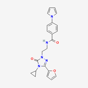 molecular formula C22H21N5O3 B2756775 N-(2-(4-cyclopropyl-3-(furan-2-yl)-5-oxo-4,5-dihydro-1H-1,2,4-triazol-1-yl)ethyl)-4-(1H-pyrrol-1-yl)benzamide CAS No. 1797957-21-1