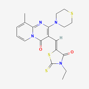 molecular formula C19H20N4O2S3 B2756807 (Z)-3-ethyl-5-((9-methyl-4-oxo-2-thiomorpholino-4H-pyrido[1,2-a]pyrimidin-3-yl)methylene)-2-thioxothiazolidin-4-one CAS No. 489443-90-5