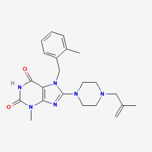 molecular formula C22H28N6O2 B2756824 3-甲基-7-[(2-甲基苯基)甲基]-8-[4-(2-甲基丙-2-烯基)哌嗪-1-基]嘧啶-2,6-二酮 CAS No. 887030-22-0
