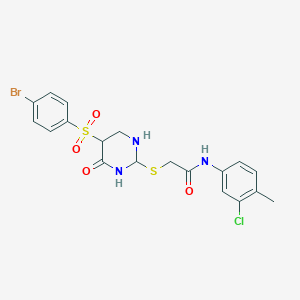 molecular formula C19H15BrClN3O4S2 B2756869 2-{[5-(4-bromobenzenesulfonyl)-6-oxo-1,6-dihydropyrimidin-2-yl]sulfanyl}-N-(3-chloro-4-methylphenyl)acetamide CAS No. 904581-86-8