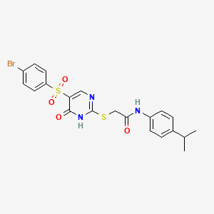 molecular formula C21H20BrN3O4S2 B2756870 2-((5-((4-溴苯基)磺酰)-6-氧代-1,6-二氢嘧啶-2-基)硫)-N-(4-异丙基苯基)乙酰胺 CAS No. 893789-51-0