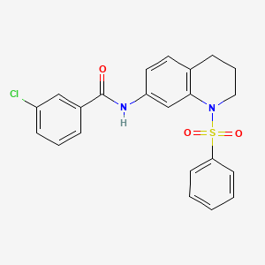 molecular formula C22H19ClN2O3S B2756900 3-chloro-N-(1-(phenylsulfonyl)-1,2,3,4-tetrahydroquinolin-7-yl)benzamide CAS No. 1005301-53-0