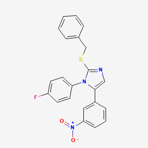 molecular formula C22H16FN3O2S B2756930 2-(苄硫基)-1-(4-氟苯基)-5-(3-硝基苯基)-1H-咪唑 CAS No. 1234918-67-2