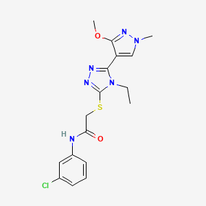 molecular formula C17H19ClN6O2S B2756947 N-(3-chlorophenyl)-2-((4-ethyl-5-(3-methoxy-1-methyl-1H-pyrazol-4-yl)-4H-1,2,4-triazol-3-yl)thio)acetamide CAS No. 1014094-85-9