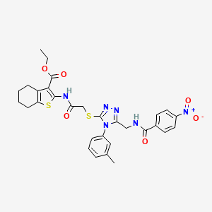 molecular formula C30H30N6O6S2 B2756953 ethyl 2-(2-((5-((4-nitrobenzamido)methyl)-4-(m-tolyl)-4H-1,2,4-triazol-3-yl)thio)acetamido)-4,5,6,7-tetrahydrobenzo[b]thiophene-3-carboxylate CAS No. 393849-15-5