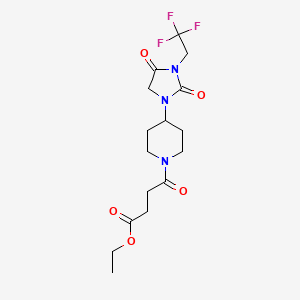 molecular formula C16H22F3N3O5 B2756958 Ethyl 4-{4-[2,4-dioxo-3-(2,2,2-trifluoroethyl)imidazolidin-1-yl]piperidin-1-yl}-4-oxobutanoate CAS No. 2097924-49-5