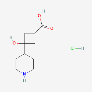 molecular formula C10H18ClNO3 B2756965 3-Hydroxy-3-piperidin-4-ylcyclobutane-1-carboxylic acid;hydrochloride CAS No. 2344679-68-9
