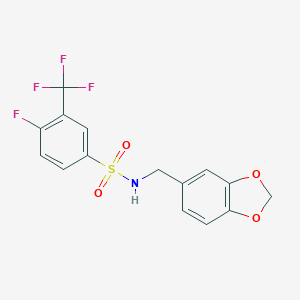 molecular formula C15H11F4NO4S B275697 N-(1,3-benzodioxol-5-ylmethyl)-4-fluoro-3-(trifluoromethyl)benzenesulfonamide 
