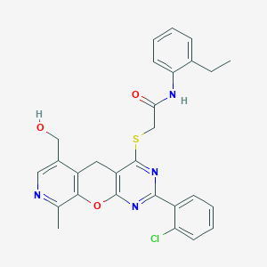 2-((2-(2-chlorophenyl)-6-(hydroxymethyl)-9-methyl-5H-pyrido[4',3':5,6]pyrano[2,3-d]pyrimidin-4-yl)thio)-N-(2-ethylphenyl)acetamide