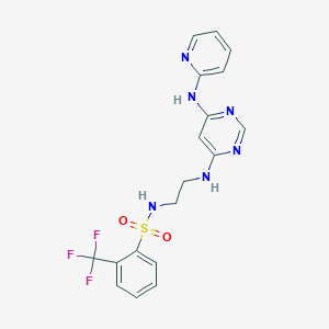 molecular formula C18H17F3N6O2S B2757004 N-(2-((6-(pyridin-2-ylamino)pyrimidin-4-yl)amino)ethyl)-2-(trifluoromethyl)benzenesulfonamide CAS No. 1421485-54-2