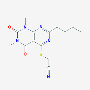 molecular formula C14H17N5O2S B2757021 2-(7-丁基-1,3-二甲基-2,4-二氧代嘧啶并[4,5-d]嘧啶-5-基)硫醇乙腈 CAS No. 872612-40-3