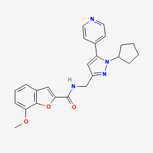 molecular formula C24H24N4O3 B2757026 N-((1-cyclopentyl-5-(pyridin-4-yl)-1H-pyrazol-3-yl)methyl)-7-methoxybenzofuran-2-carboxamide CAS No. 1421453-49-7