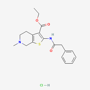 molecular formula C19H23ClN2O3S B2757030 Ethyl 6-methyl-2-(2-phenylacetamido)-4,5,6,7-tetrahydrothieno[2,3-c]pyridine-3-carboxylate hydrochloride CAS No. 1177696-58-0