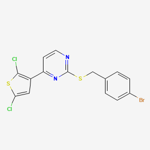 molecular formula C15H9BrCl2N2S2 B2757042 2-[(4-Bromobenzyl)sulfanyl]-4-(2,5-dichloro-3-thienyl)pyrimidine CAS No. 338416-46-9