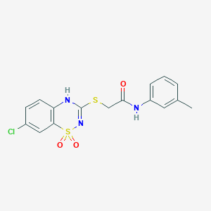 molecular formula C16H14ClN3O3S2 B2757052 2-((7-chloro-1,1-dioxido-4H-benzo[e][1,2,4]thiadiazin-3-yl)thio)-N-(m-tolyl)acetamide CAS No. 899944-26-4