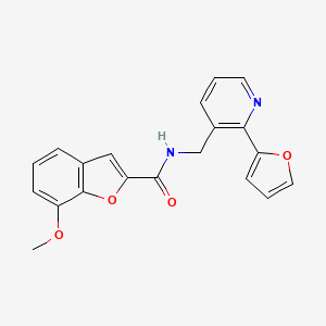 molecular formula C20H16N2O4 B2757080 N-((2-(呋喃-2-基)吡啶-3-基)甲基)-7-甲氧基苯并呋喃-2-甲酰胺 CAS No. 2034248-63-8