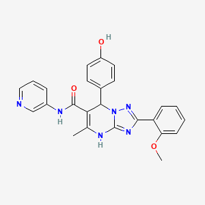 molecular formula C25H22N6O3 B2757084 7-(4-hydroxyphenyl)-2-(2-methoxyphenyl)-5-methyl-N-(pyridin-3-yl)-4,7-dihydro-[1,2,4]triazolo[1,5-a]pyrimidine-6-carboxamide CAS No. 539798-53-3