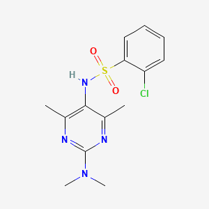 molecular formula C14H17ClN4O2S B2757086 2-chloro-N-(2-(dimethylamino)-4,6-dimethylpyrimidin-5-yl)benzenesulfonamide CAS No. 1448134-96-0