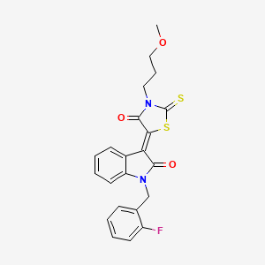 molecular formula C22H19FN2O3S2 B2757090 (Z)-5-(1-(2-fluorobenzyl)-2-oxoindolin-3-ylidene)-3-(3-methoxypropyl)-2-thioxothiazolidin-4-one CAS No. 865593-43-7