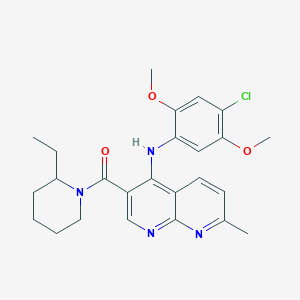 (4-((4-Chloro-2,5-dimethoxyphenyl)amino)-7-methyl-1,8-naphthyridin-3-yl)(2-ethylpiperidin-1-yl)methanone