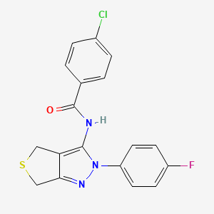 molecular formula C18H13ClFN3OS B2757120 4-chloro-N-(2-(4-fluorophenyl)-4,6-dihydro-2H-thieno[3,4-c]pyrazol-3-yl)benzamide CAS No. 450342-87-7