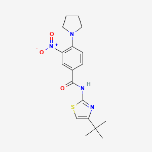 molecular formula C18H22N4O3S B2757148 N-(4-叔丁基-1,3-噻唑-2-基)-3-硝基-4-(吡咯啉-1-基)苯甲酰胺 CAS No. 380192-50-7