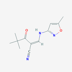 molecular formula C12H15N3O2 B2757160 2-(2,2-Dimethylpropanoyl)-3-((5-methylisoxazol-3-YL)amino)prop-2-enenitrile CAS No. 1025601-35-7
