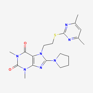 molecular formula C19H25N7O2S B2757162 7-[2-(4,6-Dimethylpyrimidin-2-yl)sulfanylethyl]-1,3-dimethyl-8-pyrrolidin-1-ylpurine-2,6-dione CAS No. 673490-59-0