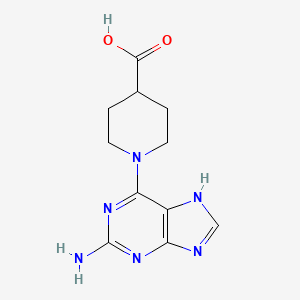molecular formula C11H14N6O2 B2757163 1-(2-氨基-7H-嘌呤-6-基)哌啶-4-甲酸 CAS No. 1435804-75-3