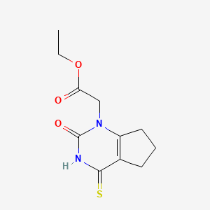 molecular formula C11H14N2O3S B2757175 ethyl 2-(2-oxo-4-thioxo-2,3,4,5,6,7-hexahydro-1H-cyclopenta[d]pyrimidin-1-yl)acetate CAS No. 21582-67-2