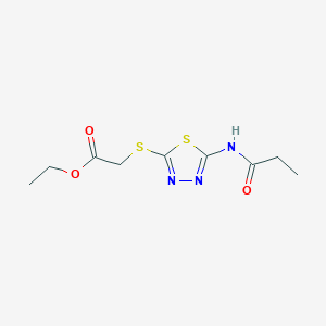 molecular formula C9H13N3O3S2 B2757185 Ethyl 2-((5-propionamido-1,3,4-thiadiazol-2-yl)thio)acetate CAS No. 392317-58-7