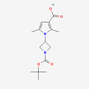 molecular formula C15H22N2O4 B2757189 2,5-二甲基-1-[1-[(2-甲基丙烷-2-基)氧羰基]吖啶-3-基]吡咯-3-羧酸 CAS No. 2309458-07-7