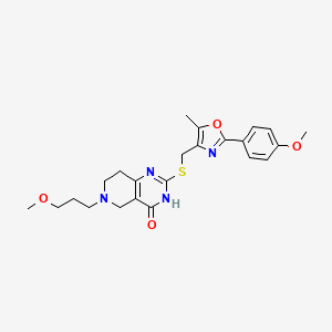 molecular formula C23H28N4O4S B2757211 2-(((2-(4-methoxyphenyl)-5-methyloxazol-4-yl)methyl)thio)-6-(3-methoxypropyl)-5,6,7,8-tetrahydropyrido[4,3-d]pyrimidin-4(3H)-one CAS No. 1113122-21-6