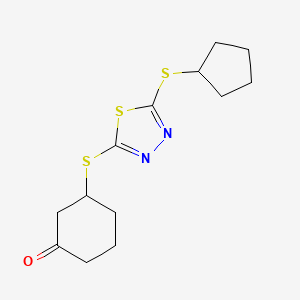 3-{[5-(Cyclopentylsulfanyl)-1,3,4-thiadiazol-2-yl]sulfanyl}cyclohexanone