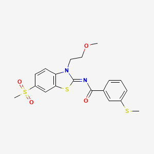 molecular formula C19H20N2O4S3 B2757220 (Z)-N-(3-(2-甲氧基乙基)-6-(甲磺酰)苯并[d]噻唑-2(3H)-基亚甲基)-3-(甲硫基)苯甲酰胺 CAS No. 896345-77-0