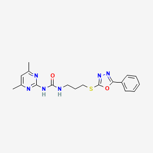 molecular formula C18H20N6O2S B2757223 1-(4,6-Dimethylpyrimidin-2-yl)-3-(3-((5-phenyl-1,3,4-oxadiazol-2-yl)thio)propyl)urea CAS No. 899740-87-5