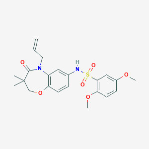 molecular formula C22H26N2O6S B2757226 N-(5-烯丙基-3,3-二甲基-4-氧代-2,3,4,5-四氢苯并[b][1,4]噁唑-7-基)-2,5-二甲氧基苯磺酰胺 CAS No. 922024-34-8