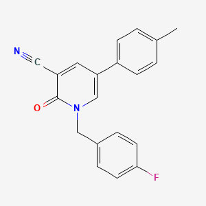 molecular formula C20H15FN2O B2757229 1-(4-Fluorobenzyl)-5-(4-methylphenyl)-2-oxo-1,2-dihydro-3-pyridinecarbonitrile CAS No. 338964-92-4