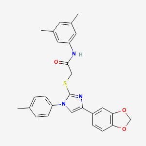 molecular formula C27H25N3O3S B2757237 2-[4-(1,3-benzodioxol-5-yl)-1-(4-methylphenyl)imidazol-2-yl]sulfanyl-N-(3,5-dimethylphenyl)acetamide CAS No. 866350-13-2