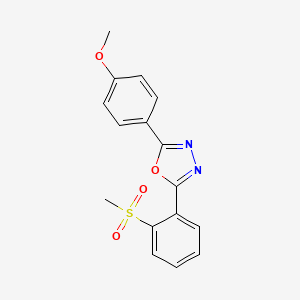 molecular formula C16H14N2O4S B2757286 2-(4-Methoxyphenyl)-5-[2-(methylsulfonyl)phenyl]-1,3,4-oxadiazole CAS No. 339014-36-7