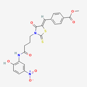 molecular formula C22H19N3O7S2 B2757289 (Z)-methyl 4-((3-(4-((2-hydroxy-5-nitrophenyl)amino)-4-oxobutyl)-4-oxo-2-thioxothiazolidin-5-ylidene)methyl)benzoate CAS No. 681814-08-4