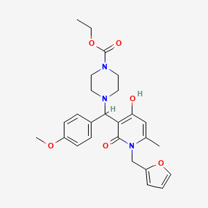 Ethyl 4-((1-(furan-2-ylmethyl)-4-hydroxy-6-methyl-2-oxo-1,2-dihydropyridin-3-yl)(4-methoxyphenyl)methyl)piperazine-1-carboxylate