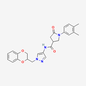 molecular formula C25H26N4O4 B2757343 N-(1-((2,3-dihydrobenzo[b][1,4]dioxin-2-yl)methyl)-1H-pyrazol-4-yl)-1-(3,4-dimethylphenyl)-5-oxopyrrolidine-3-carboxamide CAS No. 1797875-51-4