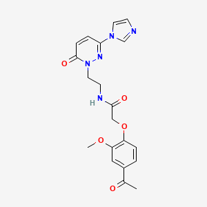 molecular formula C20H21N5O5 B2757346 N-(2-(3-(1H-咪唑-1-基)-6-氧代吡啶并[1,6H]-基)乙基)-2-(4-乙酰-2-甲氧基苯氧基)乙酰胺 CAS No. 1396803-24-9