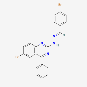 molecular formula C21H14Br2N4 B2757347 (E)-6-bromo-2-(2-(4-bromobenzylidene)hydrazinyl)-4-phenylquinazoline CAS No. 392247-01-7