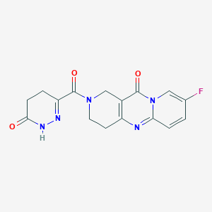 molecular formula C16H14FN5O3 B2757355 8-fluoro-2-(6-oxo-1,4,5,6-tetrahydropyridazine-3-carbonyl)-3,4-dihydro-1H-dipyrido[1,2-a:4',3'-d]pyrimidin-11(2H)-one CAS No. 2034533-05-4